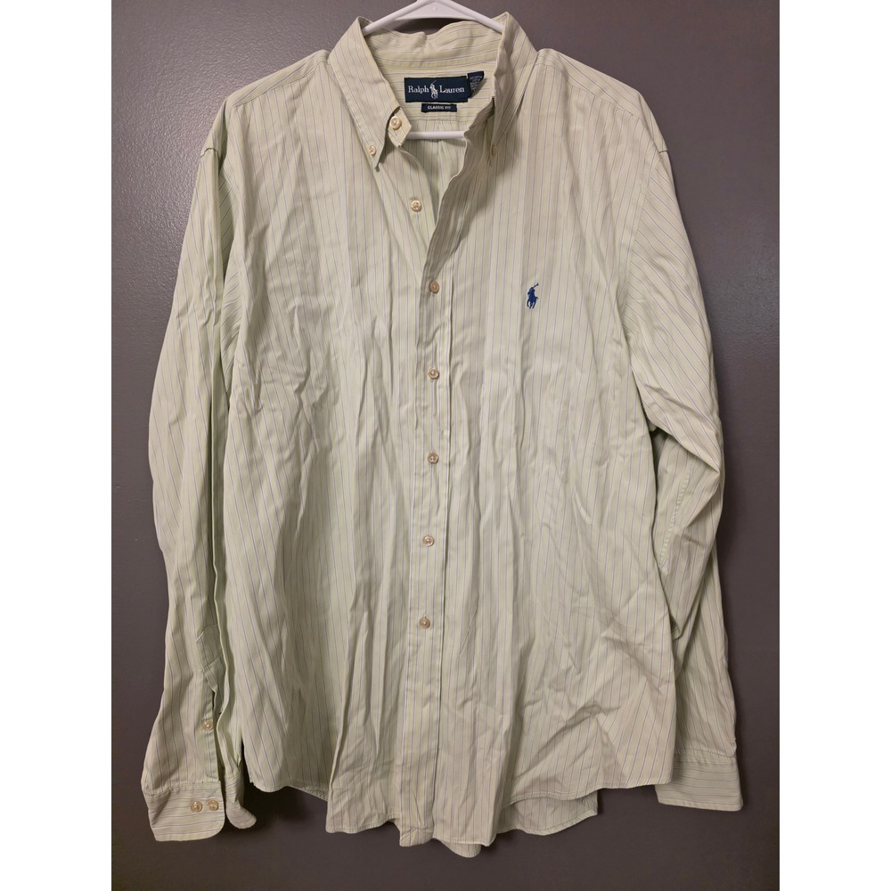 Ralph Lauren Classic Fit Striped Button Down Shirt Mens Green Purple Long Sleeve
